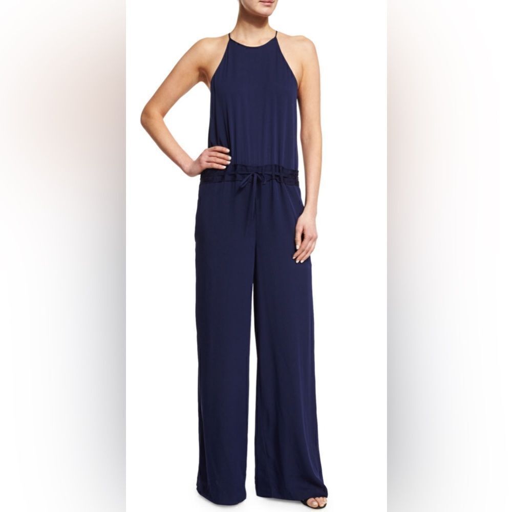 Diane Von Furstenberg Davin Navy Drawstring Jumpsuit Silk Blend 4